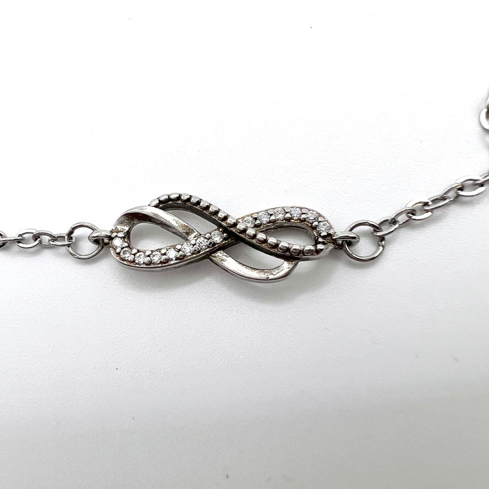 Sterling Silver Infinity Bracelet Cubic Zirconia S925 Adjustable Chain 9.25in